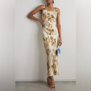 REFORMATION Aden Bow Detailed Floral 100% Silk Midi Dress Size Medium